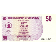 P41 Zimbabwe - 50 Dollars Year 2006/2007 (Bearer Cheque)